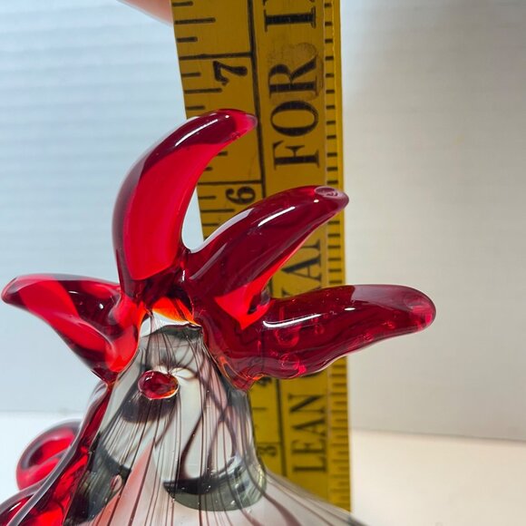 Handcrafted Glass Rooster Figurine With Red Comb & Tail Accents - Picture 7 of 9